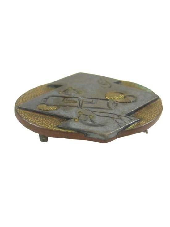 Obidome Belt Buckle for Japanese Kimono .9 in Metal Scholar Scroll